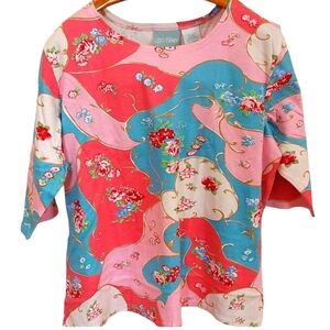220 Hickory Brand Embellished Cotton Floral T-shirt XL NWOT Pinks And Aqua